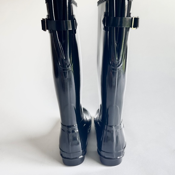 Hunter Black Rubber Knee High Glossy Rain Boots size size EUR 40, US 9.5 - Picture 6 of 16